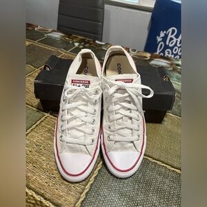 Converse All Star White Canvas Sneakers with Red Trim